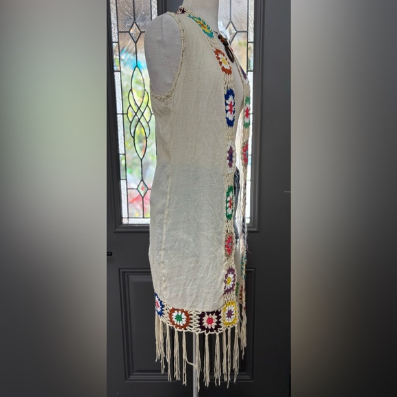 KONTROL Bohemian Crochet Granny Squares Fringe Long Vest - Multicolor - Picture 4 of 8